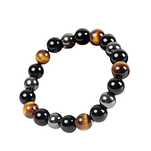 Triple Protection Bracelet for Men & Women (Certified) | Tiger Eye, Black Obsidian & Hematite Stone Bracelet | Power, Protection & Balance Crystal Energy Bracelet