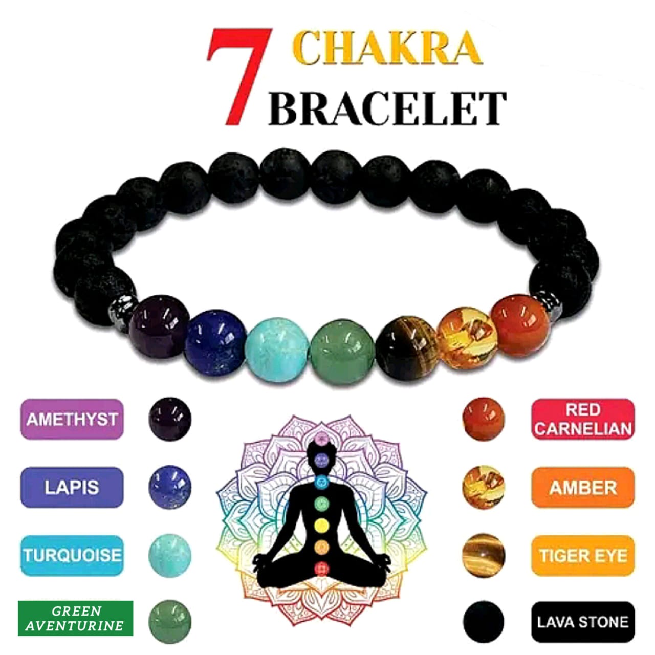 7 Chakra Healing Energy Bracelet for Men & Women – Natural Gemstone Beads with Lava Stone | Balances Mind, Body & Soul | Meditation & Yoga Jewelry - Image 3
